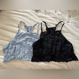Aerie Lace Bralette/Crop Top Bundle - Light Blue and Black